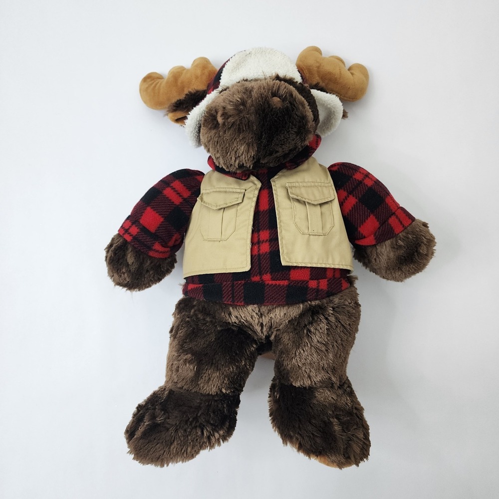 Dan Dee Collectors Choice Plush Moose Buffalo Plaid Trapper Hat Vest 26 Inch